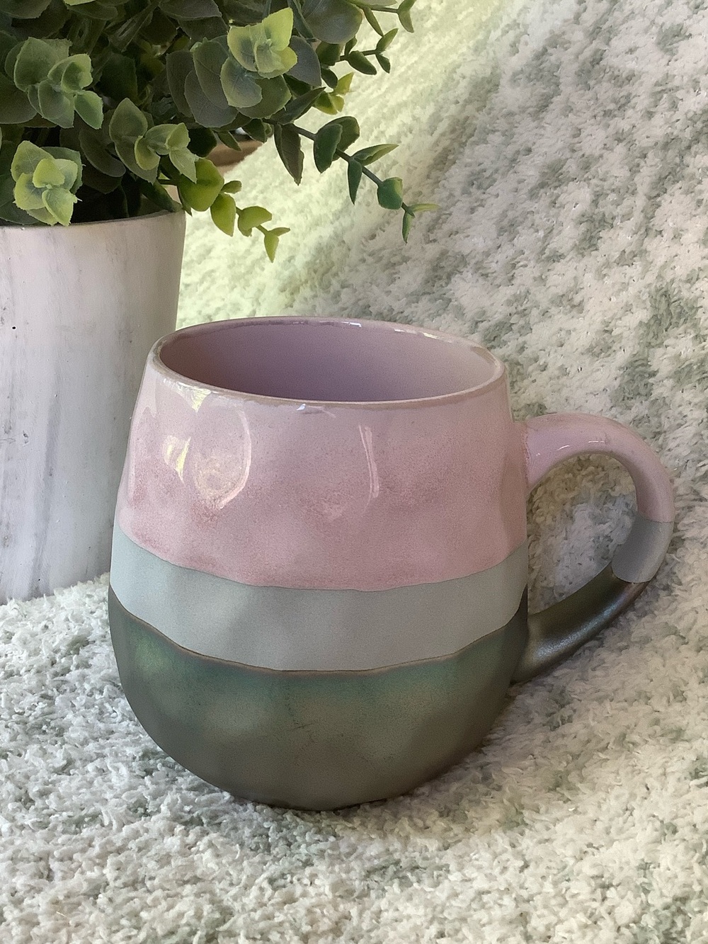 Grey Metallic & Pink Glazed Ceramic Coffee Mug 16oz. RS by la Rochelle